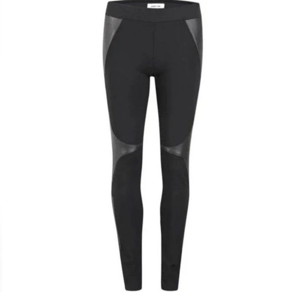 Helmut Lang Leather Panel Black Leggings Rare - Picture 1 of 11